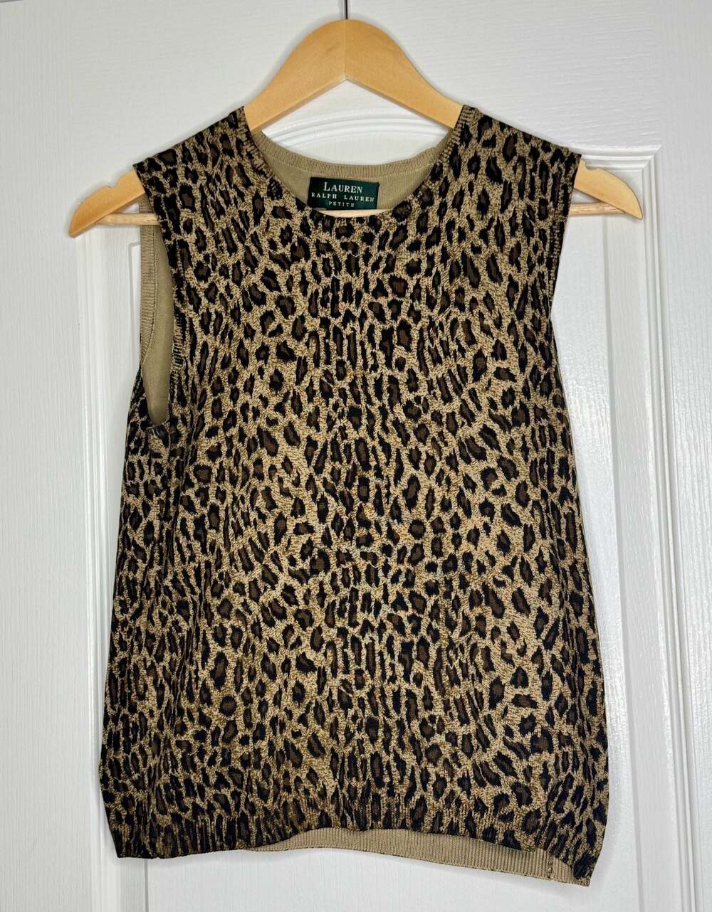 Lauren Ralph Lauren Petite Silk Blend Leopard Print Sleeveless Sweater Tank